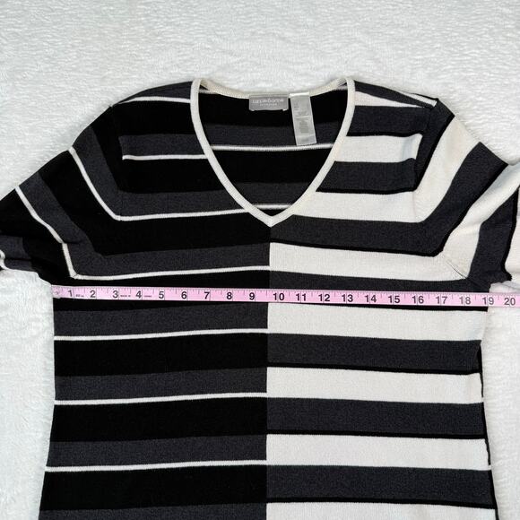 Vintage Liz Claiborne Black and White Striped V-Neck Sweater Large - Picture 6 of 8